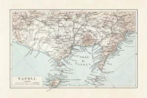 Maps Fine Art Print Collection: Map of Naples and surrounding, Campania, Italy, lithograph, published 1897