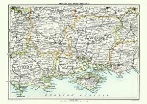 Related Images Metal Print Collection: Map of South East England, Hampshire, Dorset, Wiltshire 1891