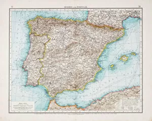 Maps Fine Art Print Collection: Map of Spain and Portugal 1896