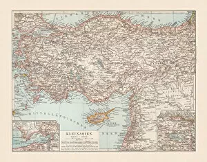 Maps Metal Print Collection: Old topographic map of Asia Minor (Turkey), lithograph, published 1897