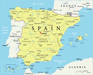 Maps Fine Art Print Collection: Reference Map of Spain