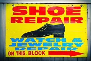 Poster Art Mouse Mat Collection: Store sign of shoe repair shop in New York City, USA
