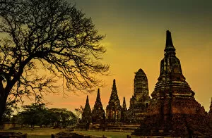 Related Images Collection: Sunset old Temple wat Chaiwatthanaram