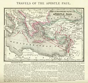 Jerusalem Metal Print Collection: Travels of The Apostle Paul Map Engraving
