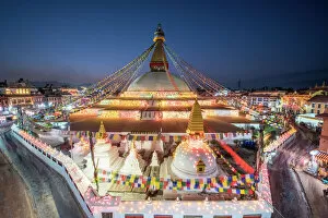 Bodnath Stupa Collection: Twilight at the Boudhanath Stupa in Kathmandu, Nepal