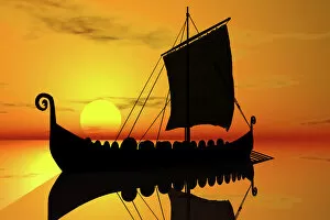 Direction Collection: Viking ship, sunset, silhouette, 3D graphics