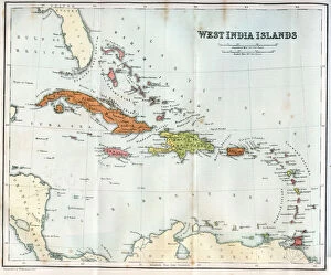 Leeward Islands Collection: Vintage map of the West India Islands 1860s