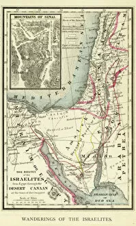 Maps Metal Print Collection: Wanderings of the Israelites Map Engraving
