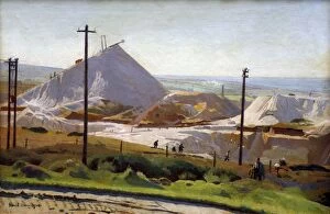 Contemporary landscape paintings Cushion Collection: A China Clay Pit, Leswidden, Harold Harvey (1874-1941)