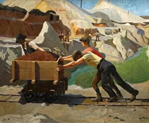 Impressionist art Cushion Collection: The Clay Pit, Harold Harvey (1874-1941)
