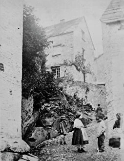 Costume Collection: Houses on the hillside, Polperro, Cornwall. 1860-1870s