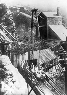 St John Collection: Preparing for the third Royal Party descent of inclined shaft, Botallack Mine, St Just in Penwith
