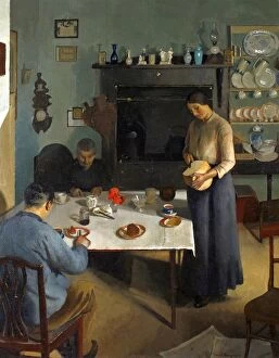 Impressionist art Cushion Collection: The Tea Table, Harold Harvey (1874-1941)