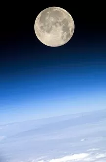 The Moon Greetings Card Collection: Full Moon; view above Earths horizon and airglow