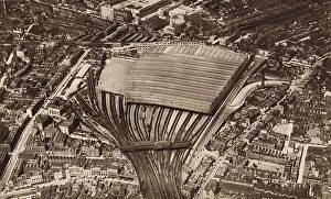 Ireland Collection: Aerial view of Waterloo Railway Station, London (b/w photo)