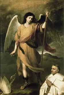 Famous works by Raphael Collection: Archangel Raphael with Bishop Domonte (oil on canvas)