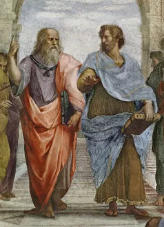 Urbino Collection: Aristotle and Plato: detail of School of Athens, 1510-11 (fresco) (detail of 472)