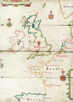 Compass Rose Collection: Atlantic coasts of Europe, Norway to Finisterre, 1666 (vellum)