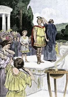 Olympic Games Canvas Print Collection: Coronation of Olympic Games champion in Ancient Greece, 19th century (engraving)