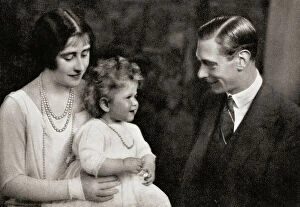 Princess Elizabeth Collection: The Duke and Duchess of York with their daughter Princess Elizabeth, c.1928 (b/w photo)