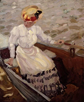 External View Collection: An Elegant Lady in a Rowing Boat (oil on canvas)
