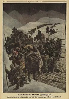Hardship Collection: Exodus of a people: the Serbian army protecting a column of peasants fleeing to Albania, World War I