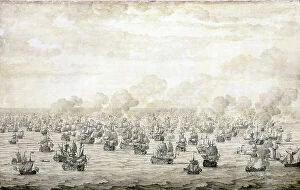 France Cushion Collection: The first Battle of Schooneveld, 28 May 1673, 1684 (pen, grisaille on canvas)