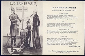 Destruction caused by the Great War Collection: First World War: France, Patriotic Map showing William II tearing the cloth of paper before the Pope