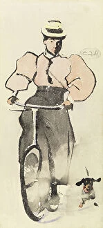 Fine Art Collection: Girl on a Bicycle, c. 1896 (w/c on paper)
