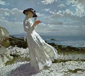 Coastal landscapes Fine Art Print Collection: Grace reading at Howth Bay (oil on canvas)
