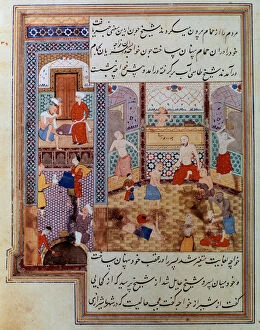 Ancient Persian empire mosaics Greetings Card Collection: Group of men in a hammam Persian miniature from manuscript 2743, Paris, B. N