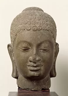 Cambodian Cambodian Collection: Head of Buddha, from Vat Romlok, Angkot Borei, 6th-7th century (sandstone)