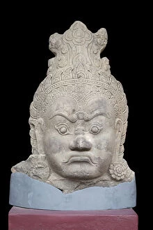 Siem Reap Framed Print Collection: Head of guardian, from the gate of Angkor Thom, Siem Reap, angkorian period, Bayon style