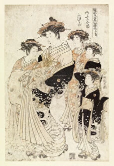 Muffler Collection: Five Japanese women (colour woodcut)