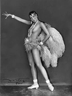 Black and white artwork Poster Print Collection: Josephine Baker at Folie Bergere, 1925-1926. Photograph by Lucien Walery (1863-1935)