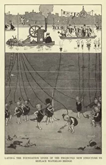 William Heath Cushion Collection: Laying the foundation stone of the projected new structure to replace Waterloo Bridge (litho)