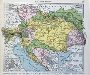 Maps Fine Art Print Collection: Map of the Austro-Hungarian empire, illustration from a French geography school textbook