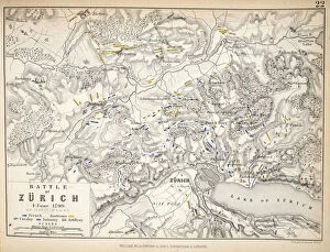 Switzerland Metal Print Collection: Map of the Battle of Zurich, published by William Blackwood and Sons, Edinburgh & London