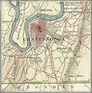 Related Images Cushion Collection: Map of Chattanooga, c.1900 (engraving)