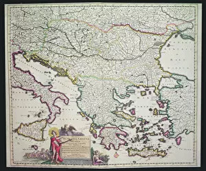 Maps Fine Art Print Collection: Map of Greece, Hungary and their surrounding countries (hand coloured engraving)