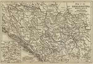 Posters Canvas Print Collection: Map of the Herzegovina, Bosnia, Servia and Montenegro (engraving)