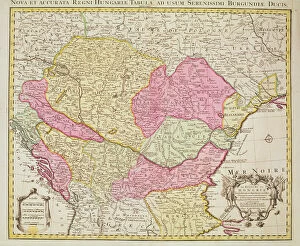 Hungary Fine Art Print Collection: Map of the Kingdom of Hungary, 1742 (hand coloured engraving)
