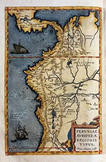 Netherlands Metal Print Collection: Map of Peru, from the records of Hernando de Sotos expedition in 1570, 1588