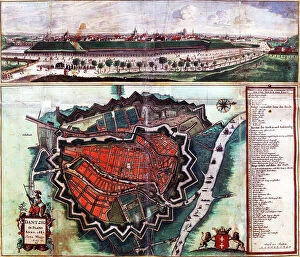 Poland Pillow Collection: Map showing the fortifications of Danzig