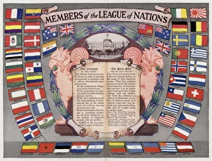 Maps Framed Print Collection: Members of the League of Nations (colour litho)