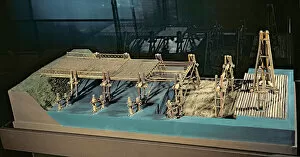 Charles Marville Collection: Model of a bridge over the Rhine built by Julius Caesar (101-44 BC) in 55 BC (mixed media