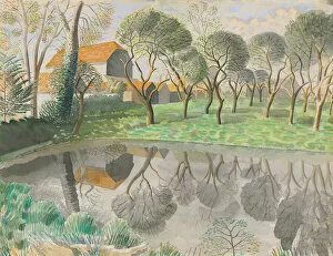 Rural countryside paintings Fine Art Print Collection: Newt Pond, 1932 (pencil & w / c on paper)