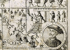 Maps Metal Print Collection: PONCE DE LEON, Juan (1460-1521). Spanish conqueror of Puerto Rico (1508)