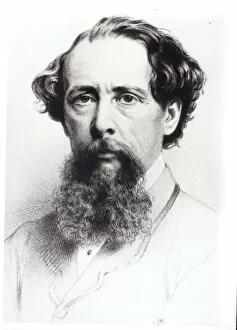 Charles Dickens Framed Print Collection: Portrait of Charles Dickens (1812-70), 1861 (pencil on paper) (b / w photo)