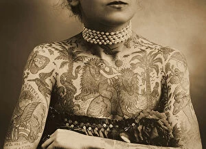 Portraits Mouse Mat Collection: Portrait of a tattooed woman, c. 1905 (Sepia Photo)